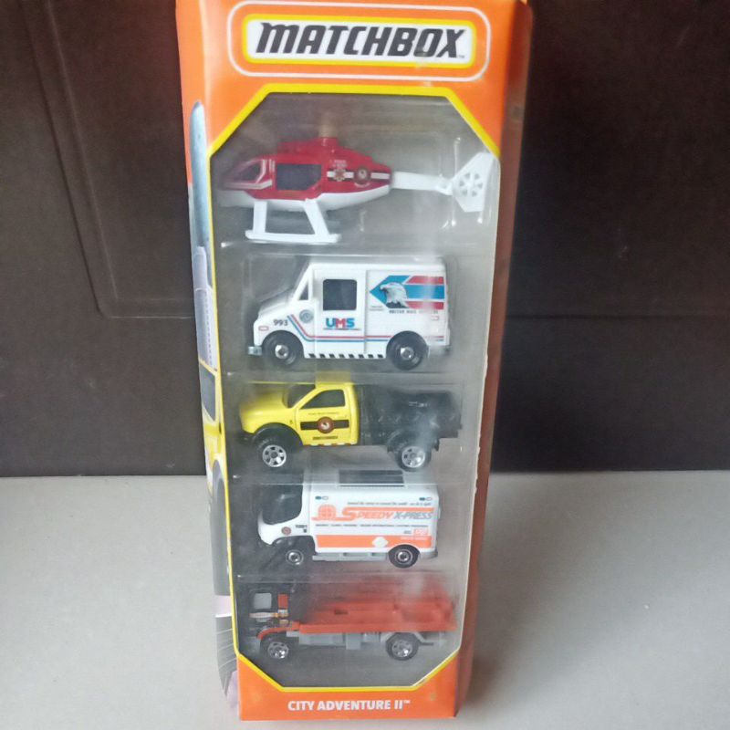 city adventure II matchbox rescue helicopter/service truck/16 ram flatbed/international estar/flatbe