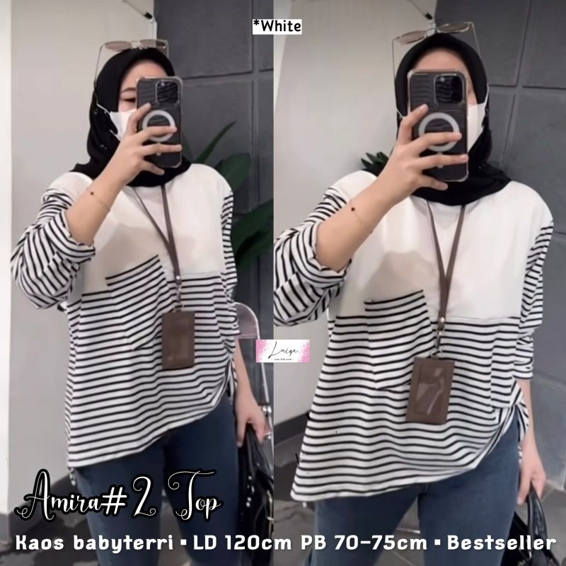 amira kaos stripe import ori mpmf kaos garis garis wanita kaos lengan panjang oversize tunik kaos ju