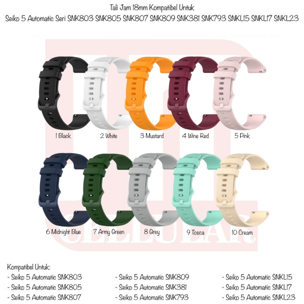 OYE Strap Silikon 18mm Kompatibel Seiko 5 Automatic Seri SNK803 SNK805 SNK807 SNK809 SNK381 SNK793 S