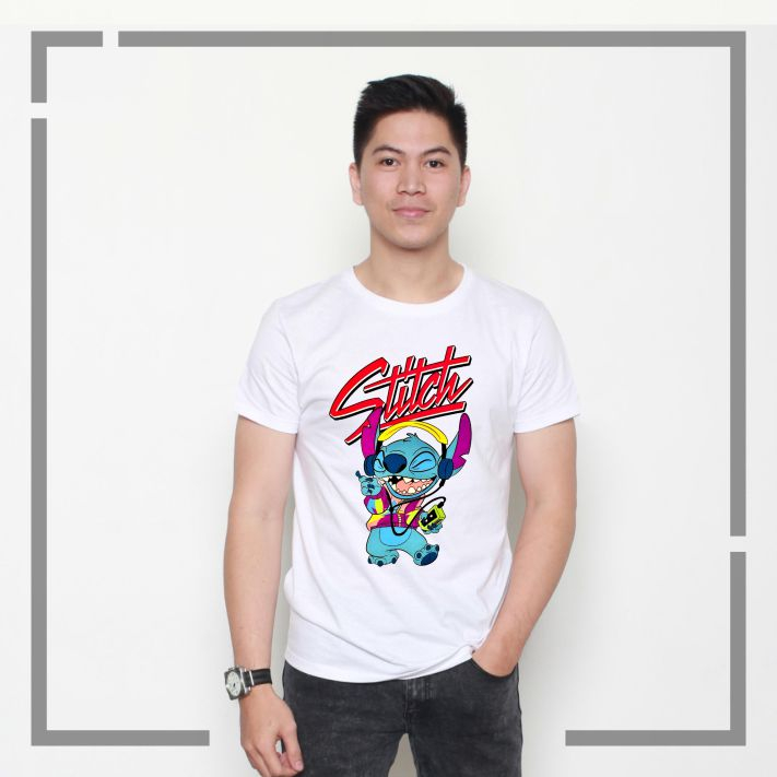 KAOS OBLONG PRIA DISTRO GAMBAR STITCH DEPAN BAJU DEWASA T-SHIRT BASIC CREW NECK