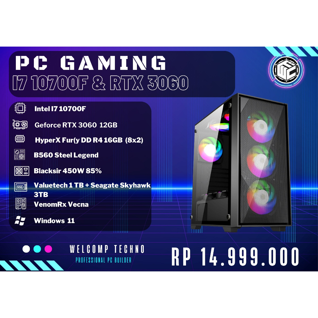 Komputer PC Gaming I7 10700F / 16Gb / SSD1TB HDD 3TB / RTX 3060 Vecna