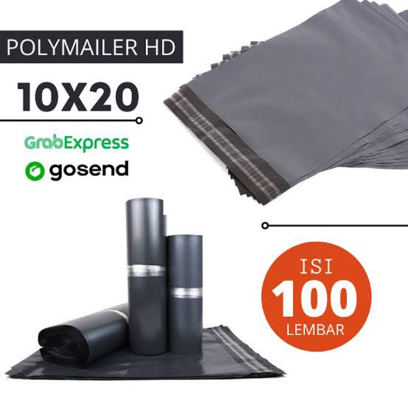 Plastik Polymailer Hitam LDPE [10x20] isi 100 pcs - Bungkus Plastik Packing Online Lem / Polymailer 