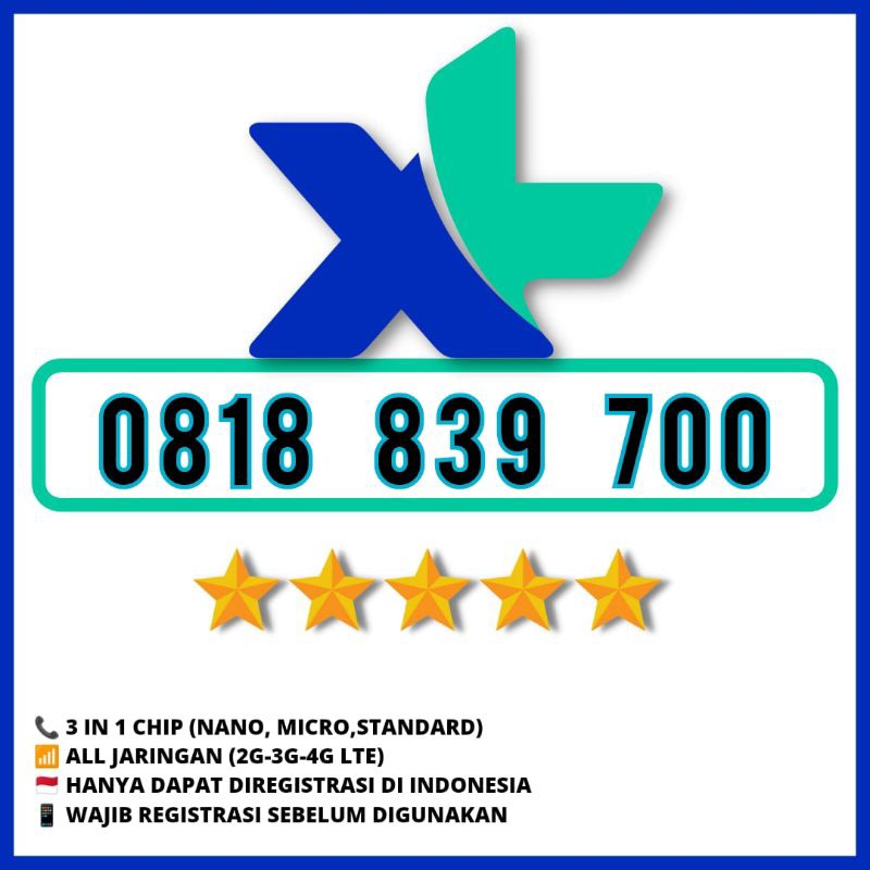 Nomor Cantik XL 10 Digit Prabayar Seri Ratusan 700 Angka Rapi 0818 839 700