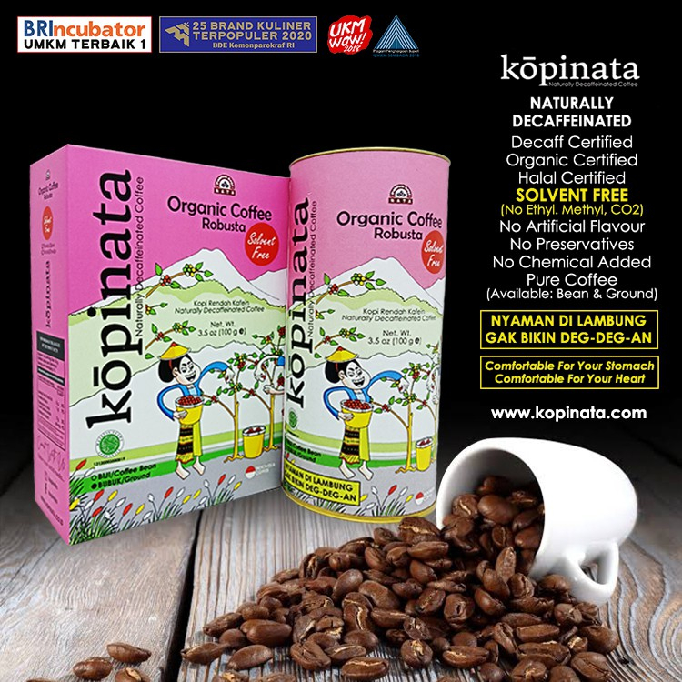 

kopi rendah kafein naturally kopinata robusta organik