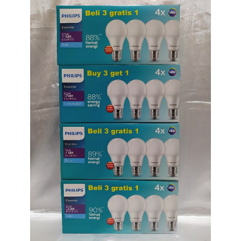 paket philips led essential 5/7/9/11 watt cahaya putih