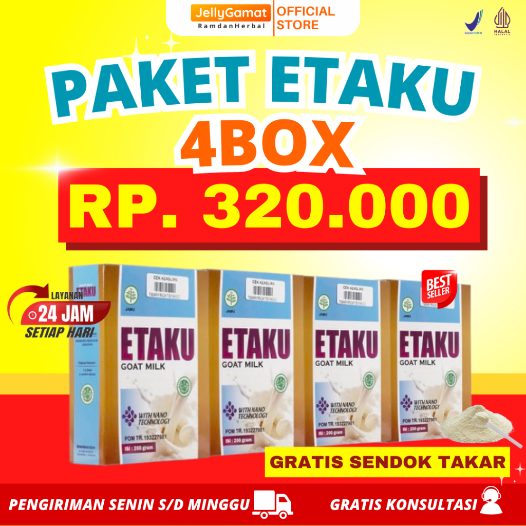 

Etaku Paket 4 Box Susu Untuk Kepadatan Tulang Kesehatan Sendi Kulit Pemulihan Patah Tulang Masalah Pencernaan Asam Urat Rematik Penyakit Paru Paru Asma Susu Kambing Etawa 200gr