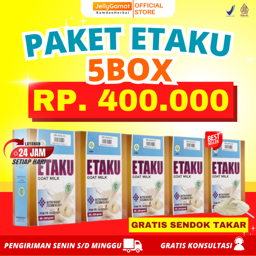 

Etaku Paket 5 Box Susu Untuk Kepadatan Tulang Kesehatan Sendi Kulit Pemulihan Patah Tulang Masalah Pencernaan Asam Urat Rematik Penyakit Paru Paru Asma Susu Kambing Etawa 200gr