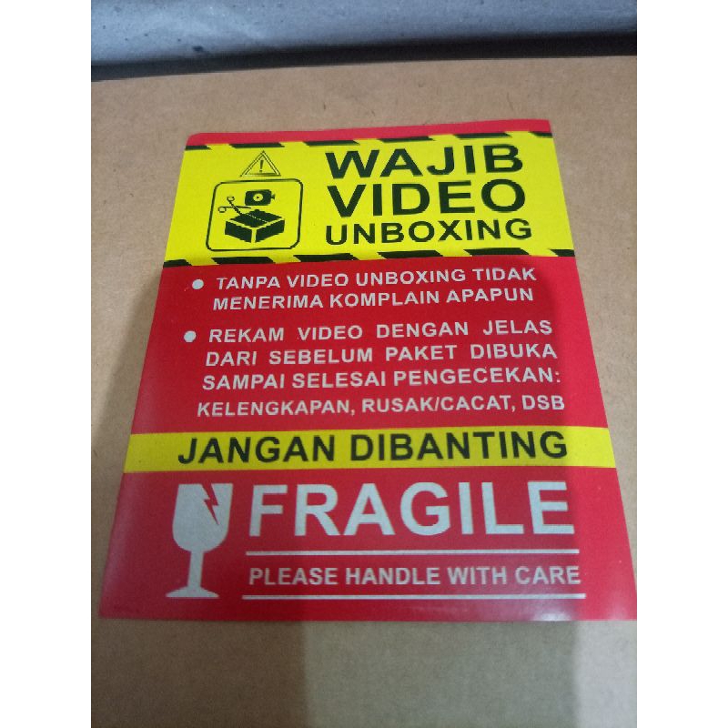 

Sticker WAJIB VIDEO UNBOXING dan stiker fragile 10X8cm 1pack(100pcs) ada harga GROSIR