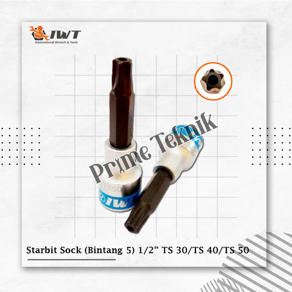 Star Bit Socket Segi 5 Bintang 5 1/2" TS30 TS4 TS50 Lubang IWT Kunci Mata Starbit Torx Bit T30 T40