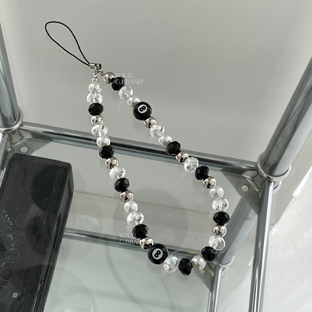 ⋆˙⟡[ PS - 624 ] [ READY STOCK ]⟡˙⋆ Universal silvery phone strap phone charm keychain with black beads tali handphone silver gaya hiphop handmade aesthetic