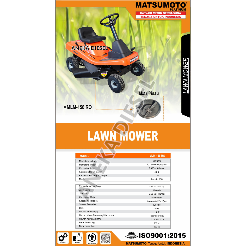 Mesin Potong Pemotong Rumput MLM 158 RO MATSUMOTO Lawn Winnower Traktor MATSUMOTO MLM 158 RO Potong 