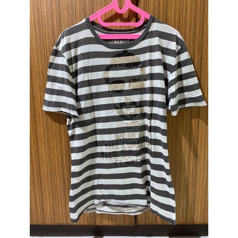 PRELOVED ZARA MEN TSHIRT SIZE XL / BAJU KAOS PRIA COKLAT GARIS