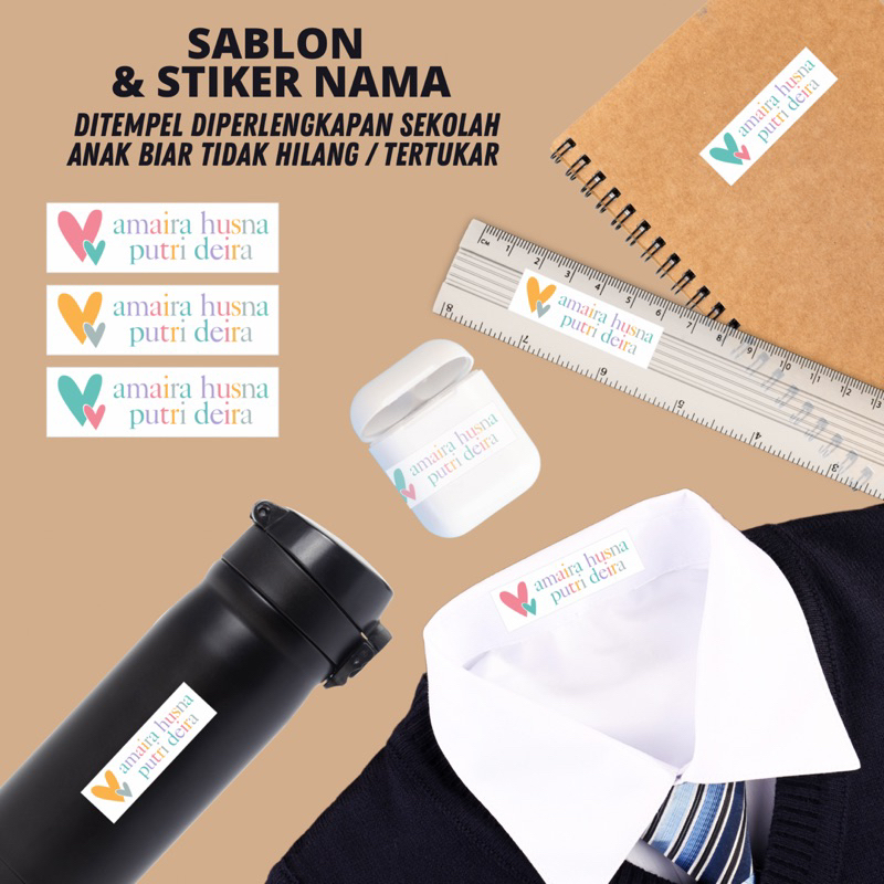 

20 pcs Stiker Sablon Nama Baju Kaos Kaki Kotak Bekal Powerbank Perlengkapan Sekolah