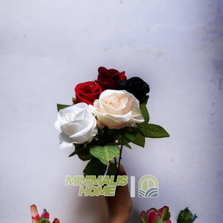 Bunga Mawar Plastik 1 Kuntum Panjang 50cm Tangkai Rose Artificial