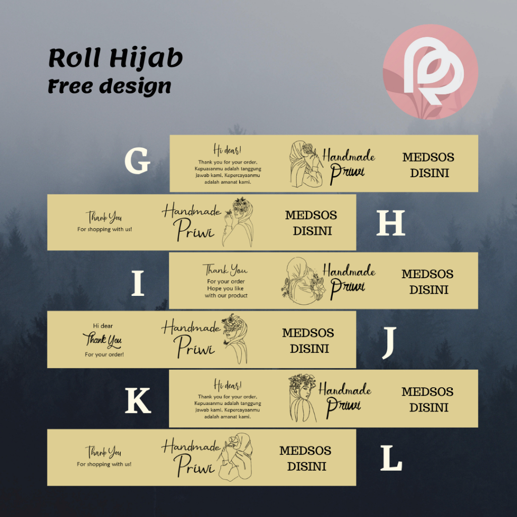 

ROLL HIJAB KERTAS KRAFT LABEL PENGIKAT PEREKAT KERUDUNG CUSTOM