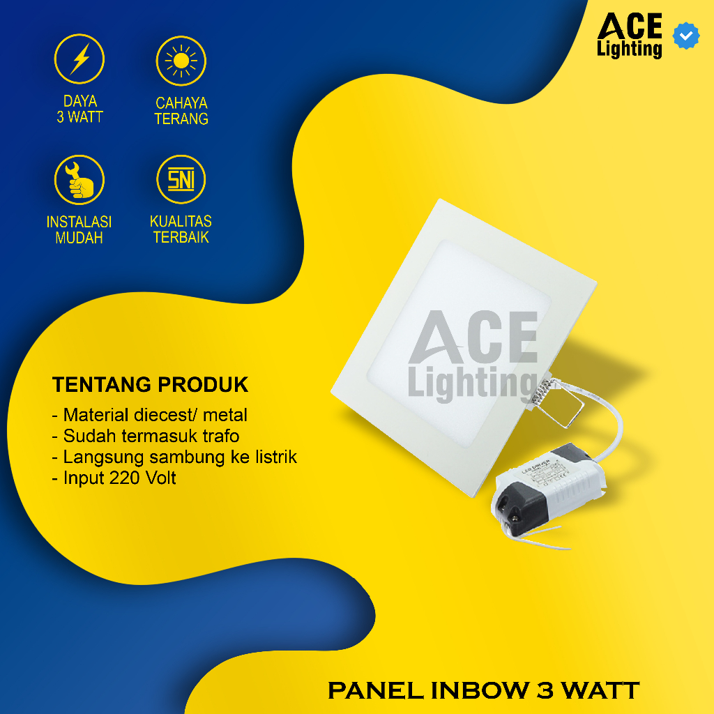 Lampu panel downlight kotak inbow 3W downlight plafon tanam led 3 Watt