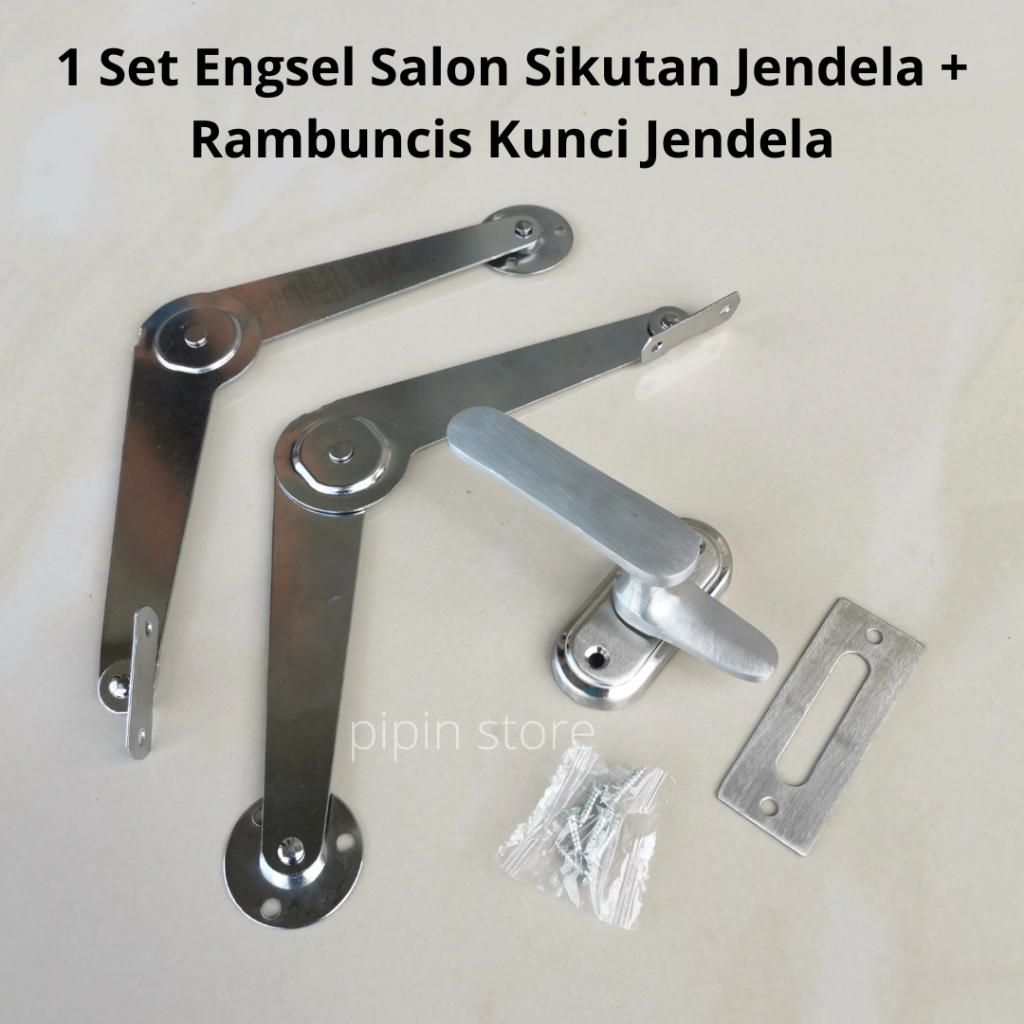 Paket Kunci Jendela Rumah 1 Set Penahan Penyangga Jendela Kayu - Engsel Salon Sikutan Jendela Lipat 