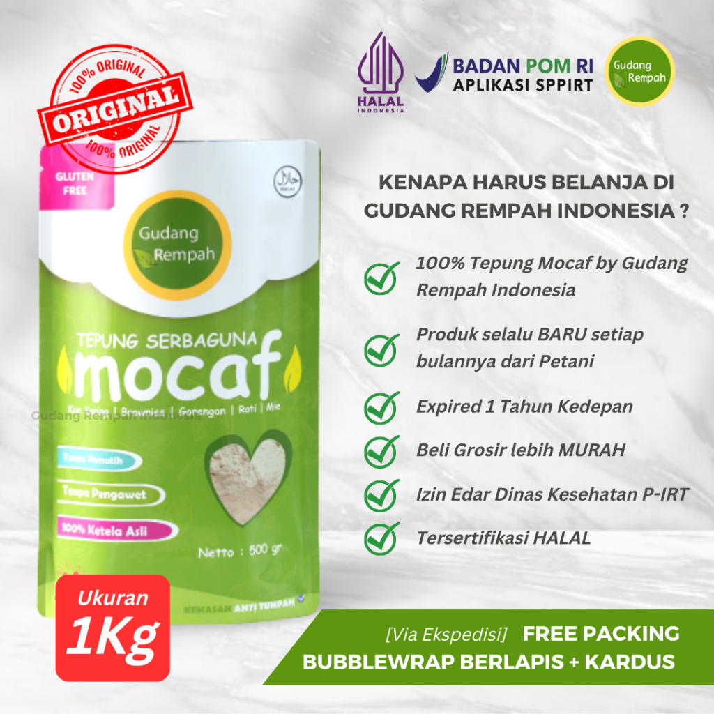 

[Terlaris] 1Kg GRI Tepung Mocaf Gluten Free Halal Tepung Fermentasi Singkong Bebas Gluten [Live]