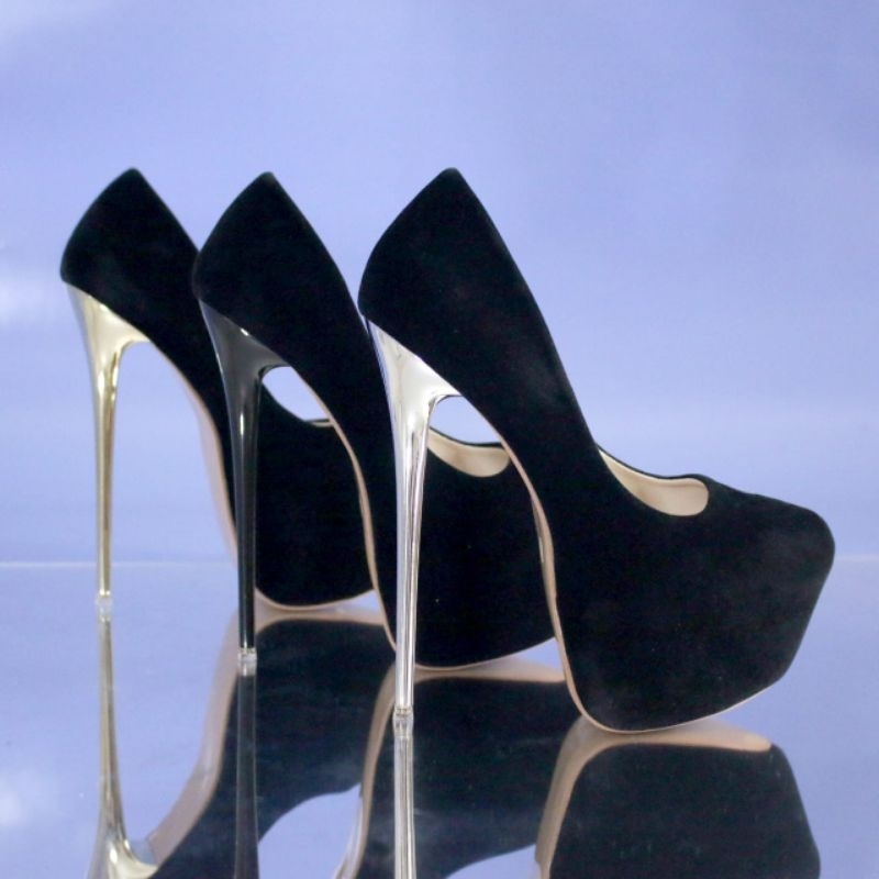 K1780 Sepatu wanita import highheels pump suede stiletto heels 17cm  shoes berudu gold silver