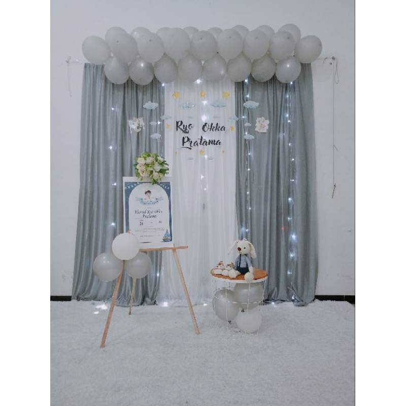 MURAH DEKORASI BACKDROP BALON METALIC SYUKURAN TASYAKURAN AQIQAH KHITAN ULANG TAHUN 7 BULANAN