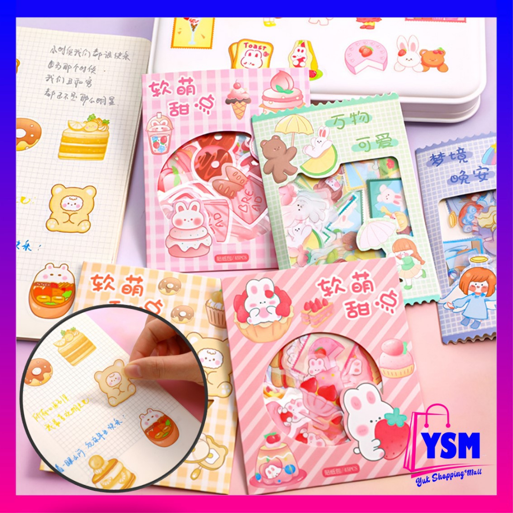 

YSM Sticker Set Isi 45Pcs Karakter Lucu Aesthetic Waterproof Stiker Motif Kartun Korea Cute Girl Anti Air Stiker Diary Scrapbook DIY Sticker Journal Book