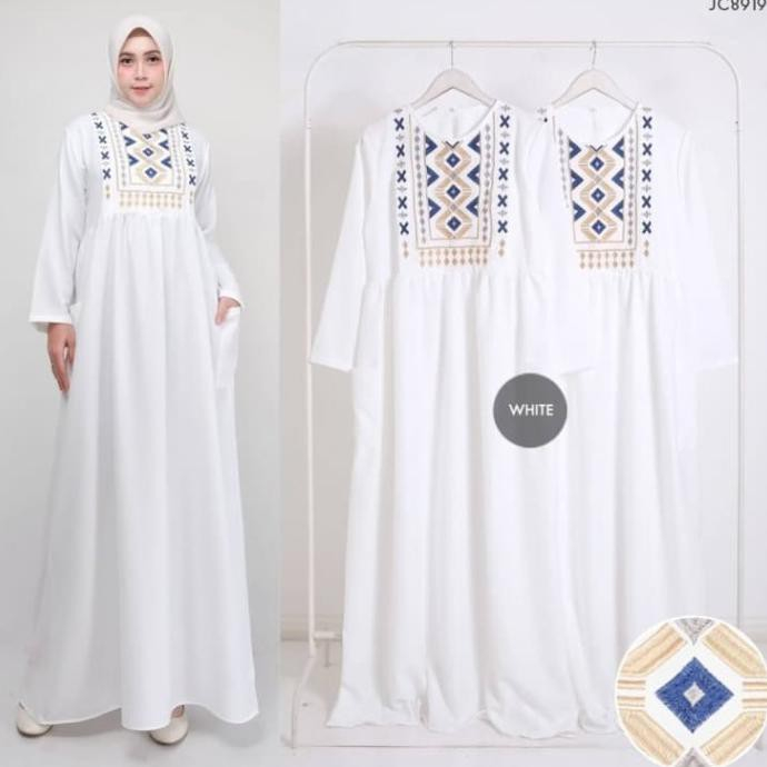 Ramadhani Dress Gamis Putih Bordir M-XXXL Jumbo Gamis Bordir Turki Gamis Bordir Bunga gamis Lebaran