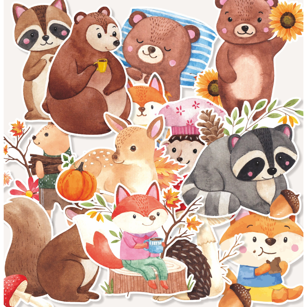 

(20 pcs) stiker Label murah stiker lucu /scrabbook/AUTUMN ANIMAL-watercolor/stiker kartun lucu/random/murah/stiker satuan/murah/random