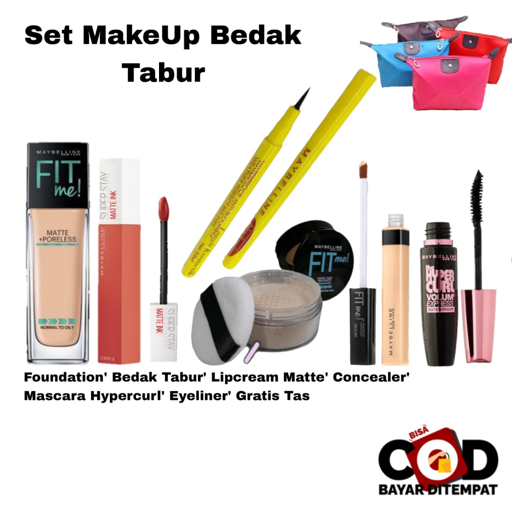 Paket Kosmetik Bedak Tabur Foundation Concealer Maybelline 6 in 1 Komplit