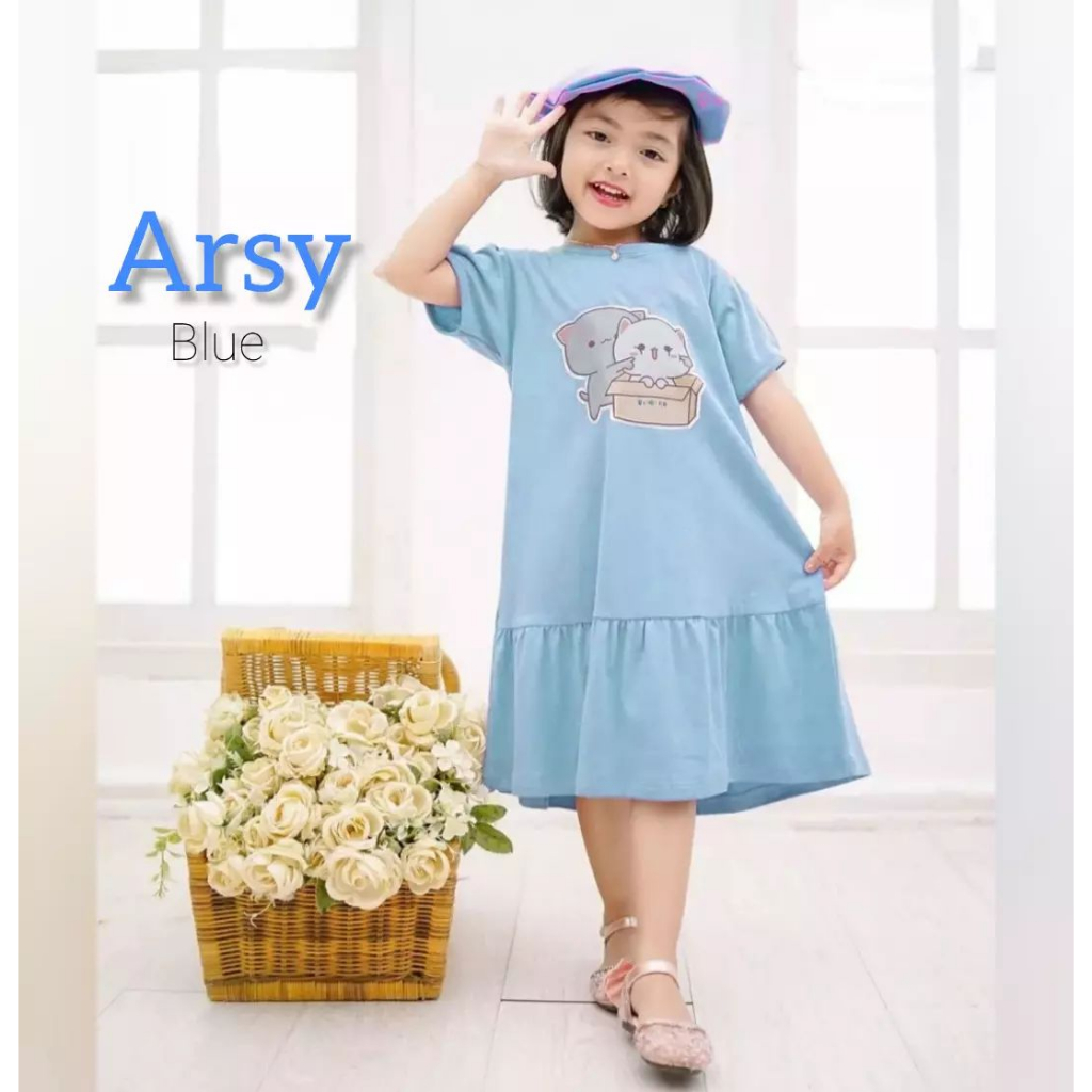 Baju Anak Perempuan ARSY KIDS DRESS BO Bahan Kaos Katun Combe 24S M L XL dan XXL Baju Kaos Gamis Ana