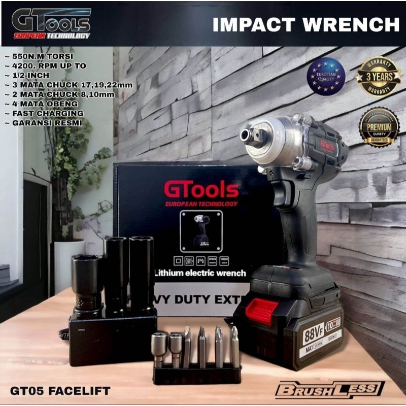 impact wrench 88V GTOOLS GT05 facelift mesin pembuka baut ban mobil motor CVT baterai