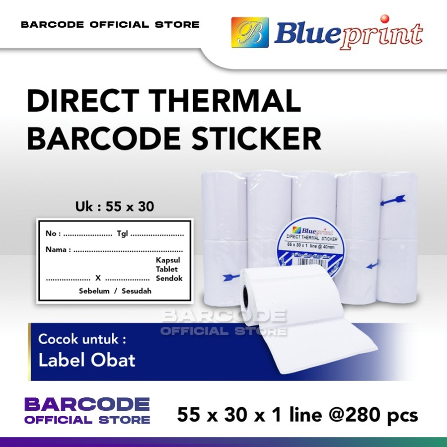 

Label Termal Printer Bluetooth 55x30mm / 55 x 30 / 55x30 mm 1 Line Isi 285 Pcs
