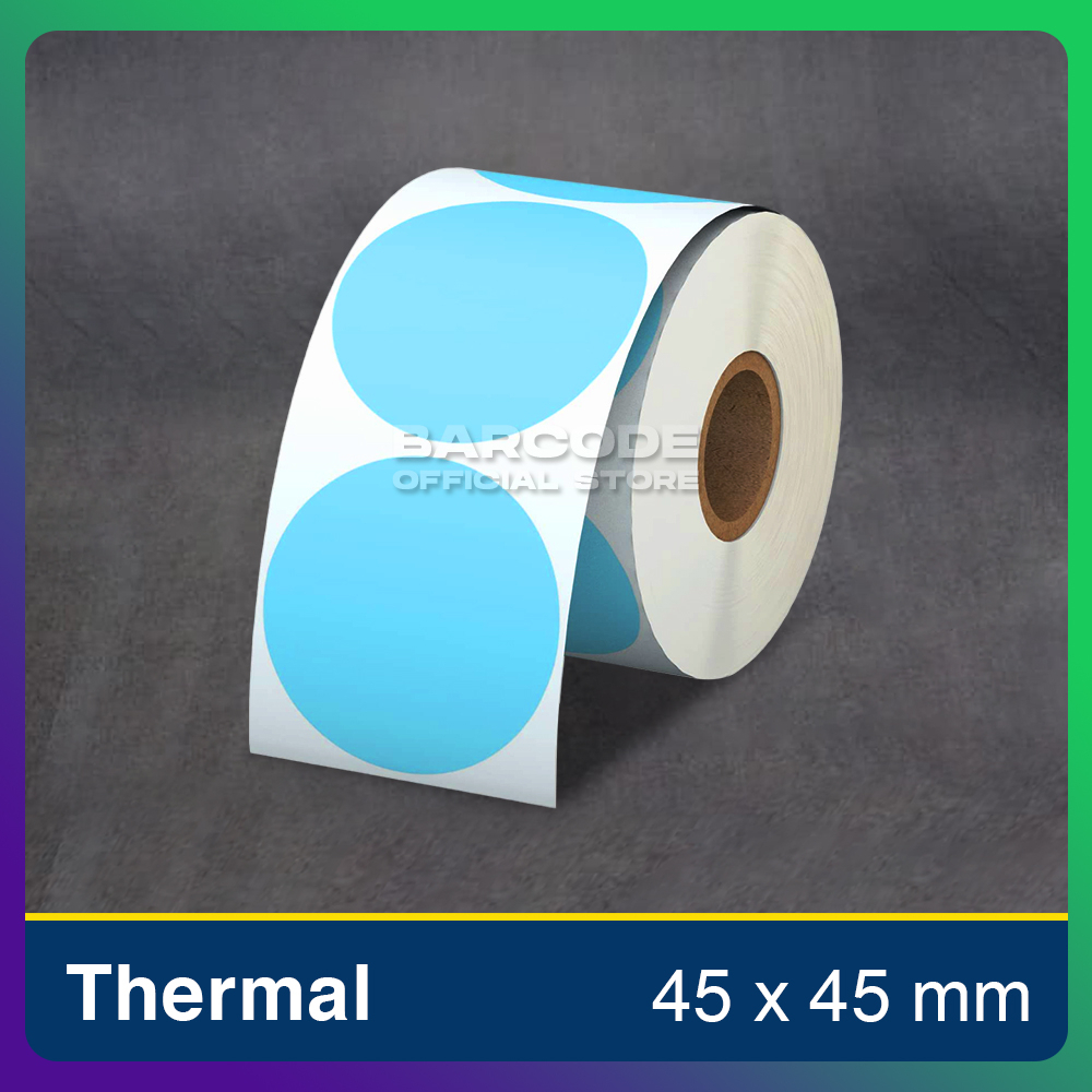 

Label Termal Bulat 45x45 / 45 x 45 / 45x45mm Warna Biru 1 Line 200 Pcs