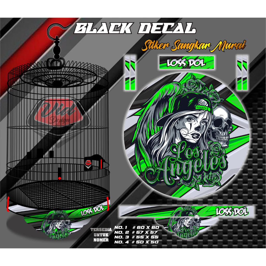 Sticker Sangkar Murai Bulat Motif Decal Wanita Tengkorak Corak Hijau No 1 2 3 4