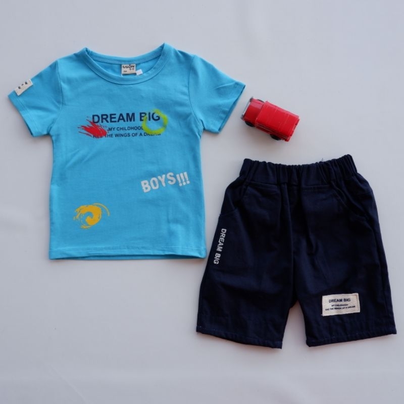 Setelan Anak Laki Laki Uson Import // Setelan Anak Laki Laki Kaos Celana Bahan Biru Merah Uson Impor