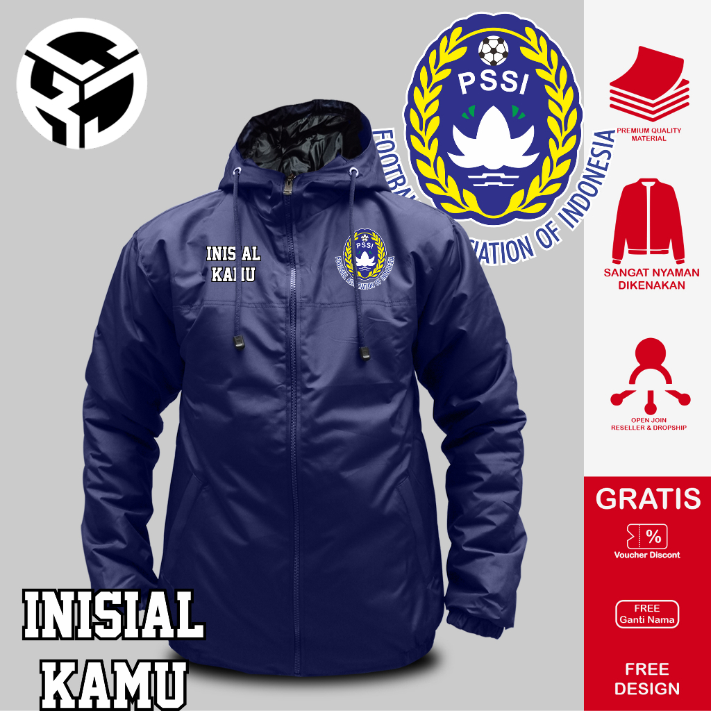 JAKET PSSI FREE INISIAL NAMA JAKET BARN PARASUT TEBAL WINDPROOF TERLARIS CIKAJAN STOREID