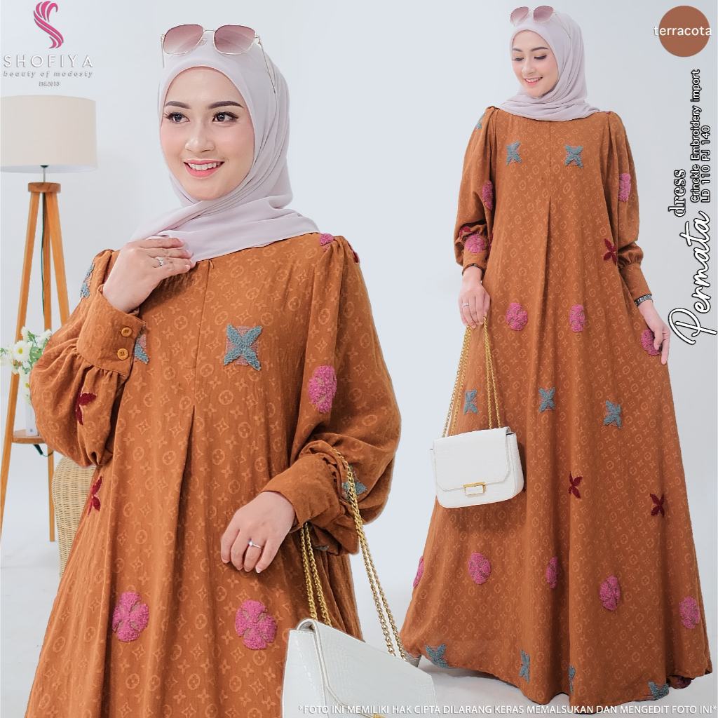 PERMATA DRESS BERMOTIF BAHAN CRINKLE ORIGINAL SHOFIYA