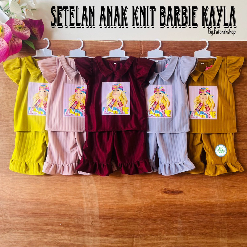 Setelan Anak 2 3 4 5 6 7 Tahun Anak Cewek Perempuan Set knit barbie kerah sablon celana pendek lenga