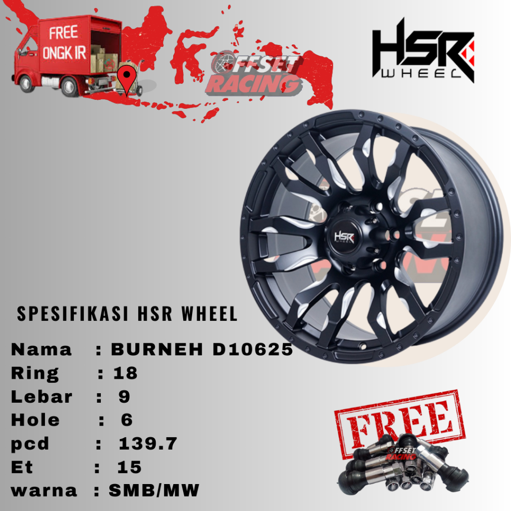Velg mobi R18 Offroad HSR BURNEH Semi offroad Velg PAJERO FORTUNER HILUX STRADA RENGER