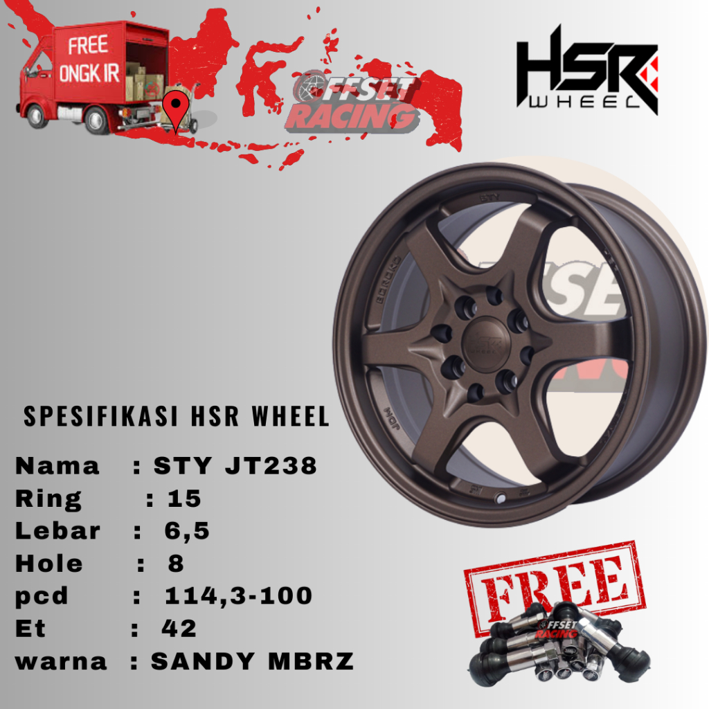 Velg ring 15 Pelek racing HSR STY R15 untuk Karimun, Karimun Estilo, Splash, Swift, WagonR