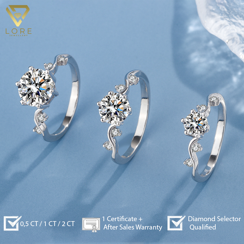 Lore Jewellery - Cincin Moissanite Lapis Emas 18K - Sweet Rue Simple Moissanite Ring 0.5/1.0/2.0 Carat [GRA Certificated and Sales Warranty]