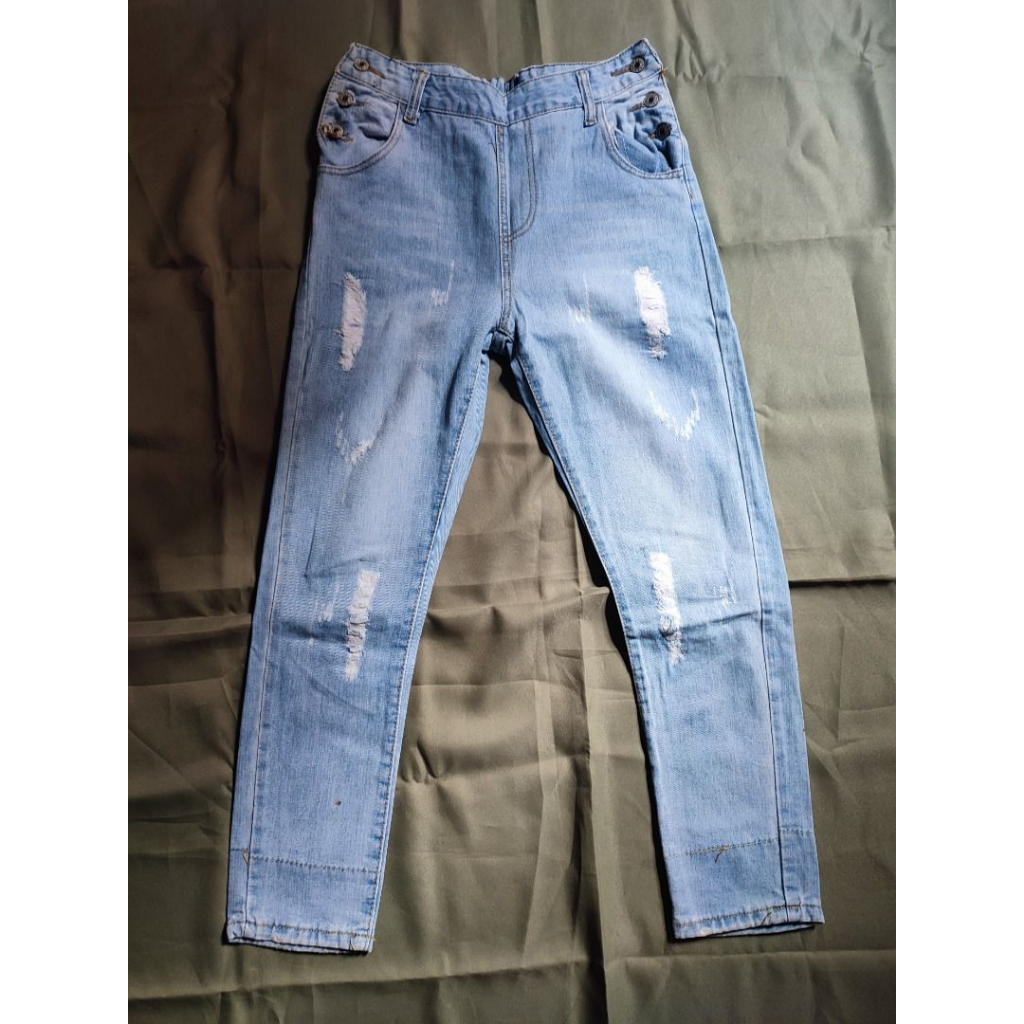 CELANA JEANS KOREAN STYLE WANITA MOTIF JEANS DENIM LIGHT BLUE SECOND ORIGINAL