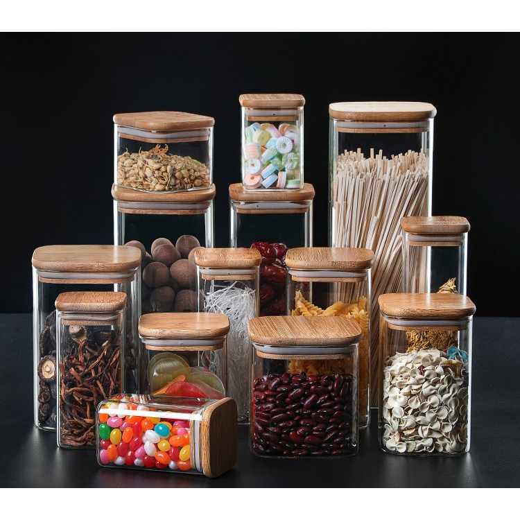 H 903 Toples Kaca Unik Tutup Kayu Wadah Persegi Serbaguna Jar Kaca Glass Storage Jar Tempat Penyimpa