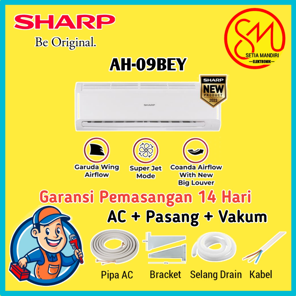 SHARP AH-09BEY AC SPLIT 1 PK AH09BEY HEMAT LISTRIK TURBO COOLING