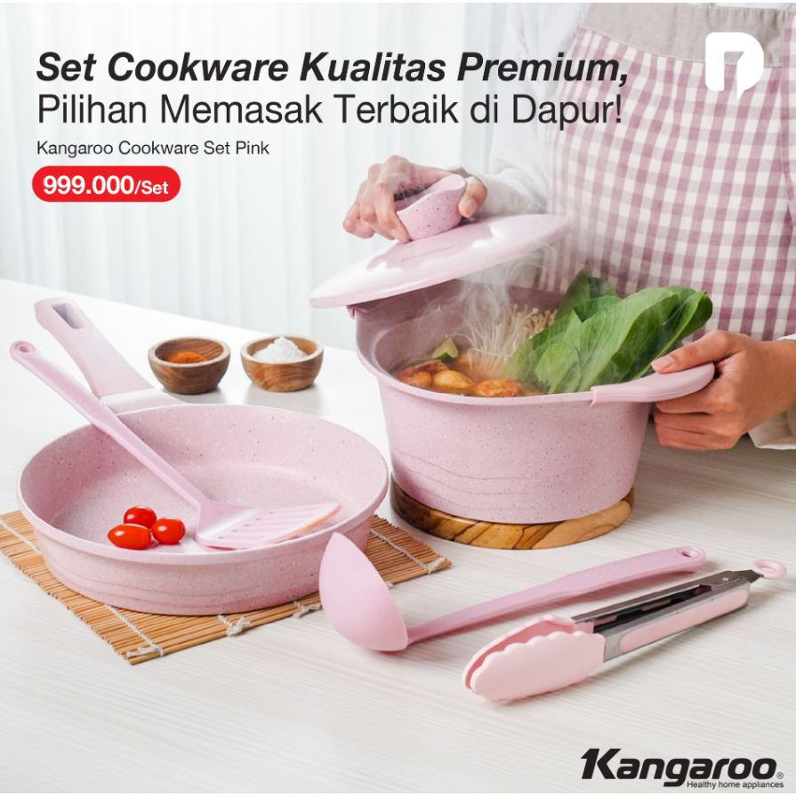 ECER Panci Premium Kangaroo Cookware Set Pink Panci Pink Frypan Pink Teflon Pink Casserole Pink Wok 
