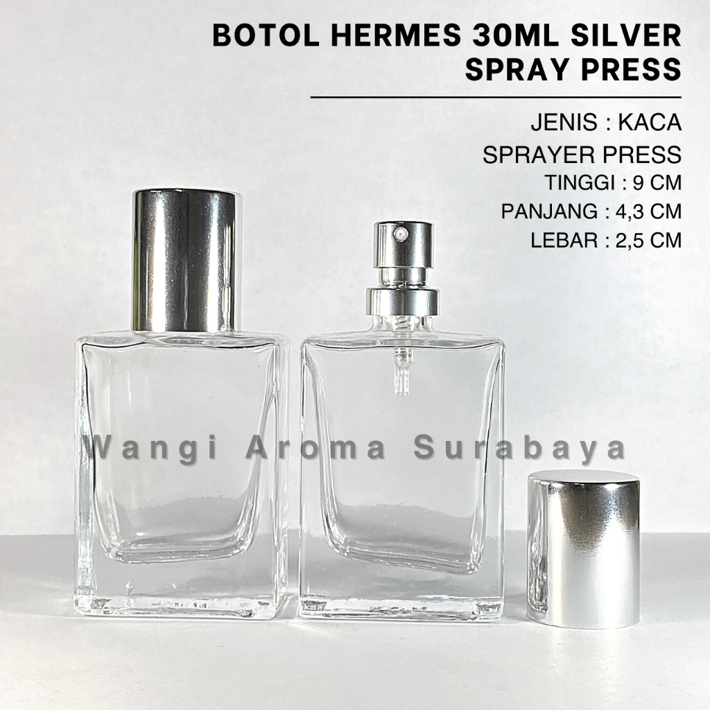 Botol Parfum Hermes 30ML Silver Spray Press - Botol Parfum Hermes Press Silver - Botol Parfum 30ML
