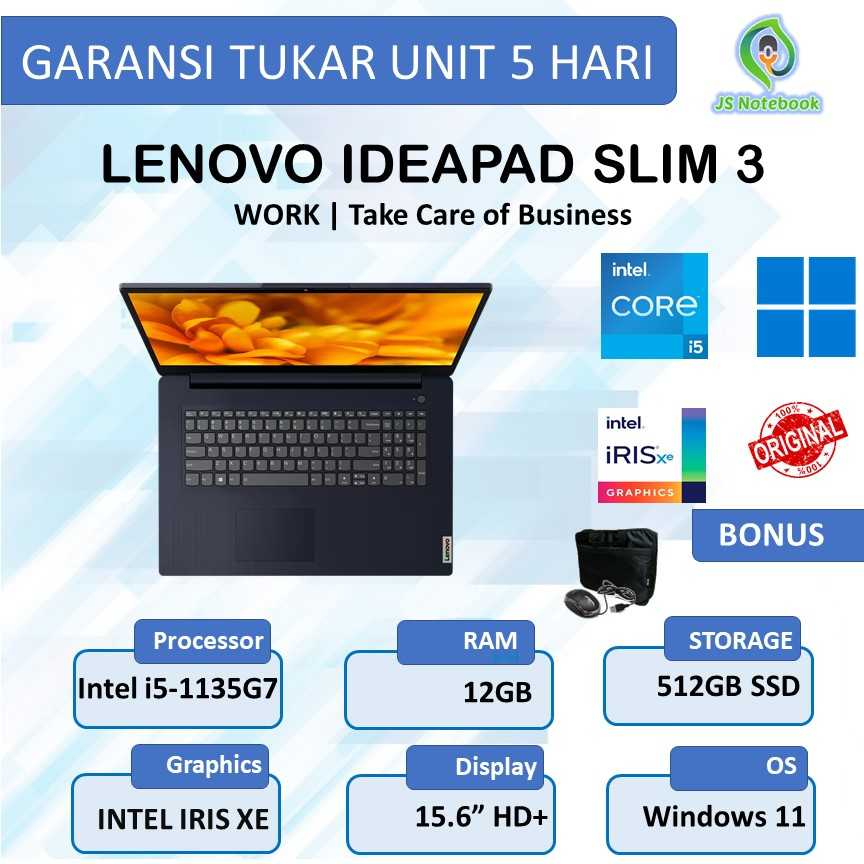 LENOVO IDEAPAD SLIM 3 17 i5 1135G7 12GB 512SSD W11 17.3 HD+