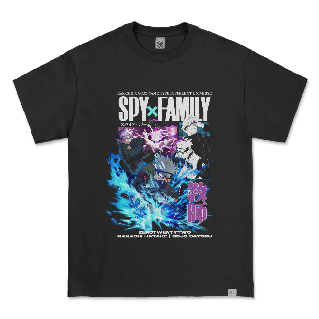 Kaos Distro Parodi ZeroTwentyTwo T-Shirt Gojo Hatake Spy Family Black | Baju Pria Lucu Parody Pleset