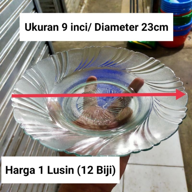 piring makan kaca BENING ukuran 9 inci diameter ±23cm (Harga 1 Lusin)