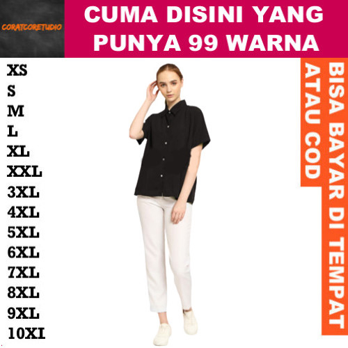 99 WARNA Hem Wanita Kemeja Cewek Jumbo Big Size Pendek Polos Woolpeach Wolfis HITAM Kemeja Wanita Po