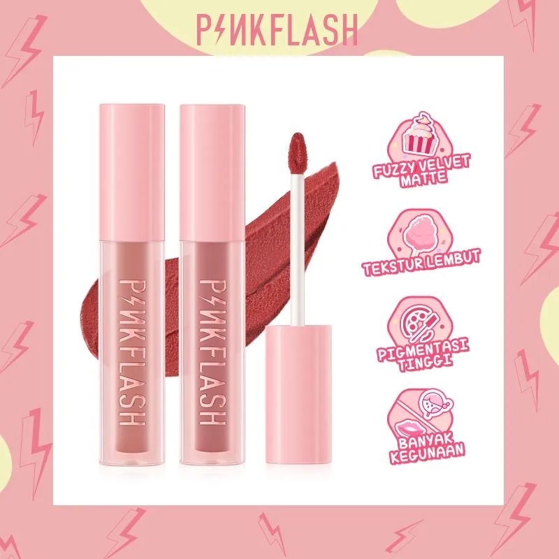 PINKFLASH [Shade NU01 - 0R04] Fuzzy-Soft Velvet Matte Lip Clay Lipstik - korean makeup - korean lipg